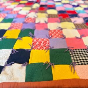 VTG 70s Handmade Colorful Large Patchwork Quilt